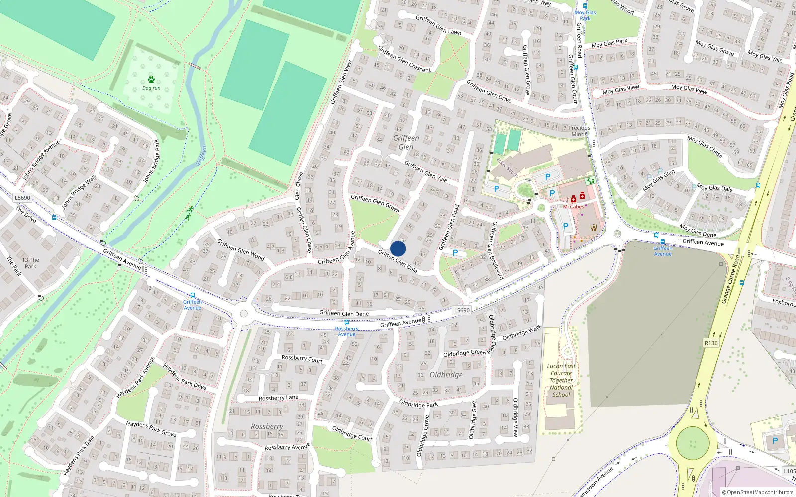 Overhead map showing the location of 17 Griffeen Glen Green, Lucan