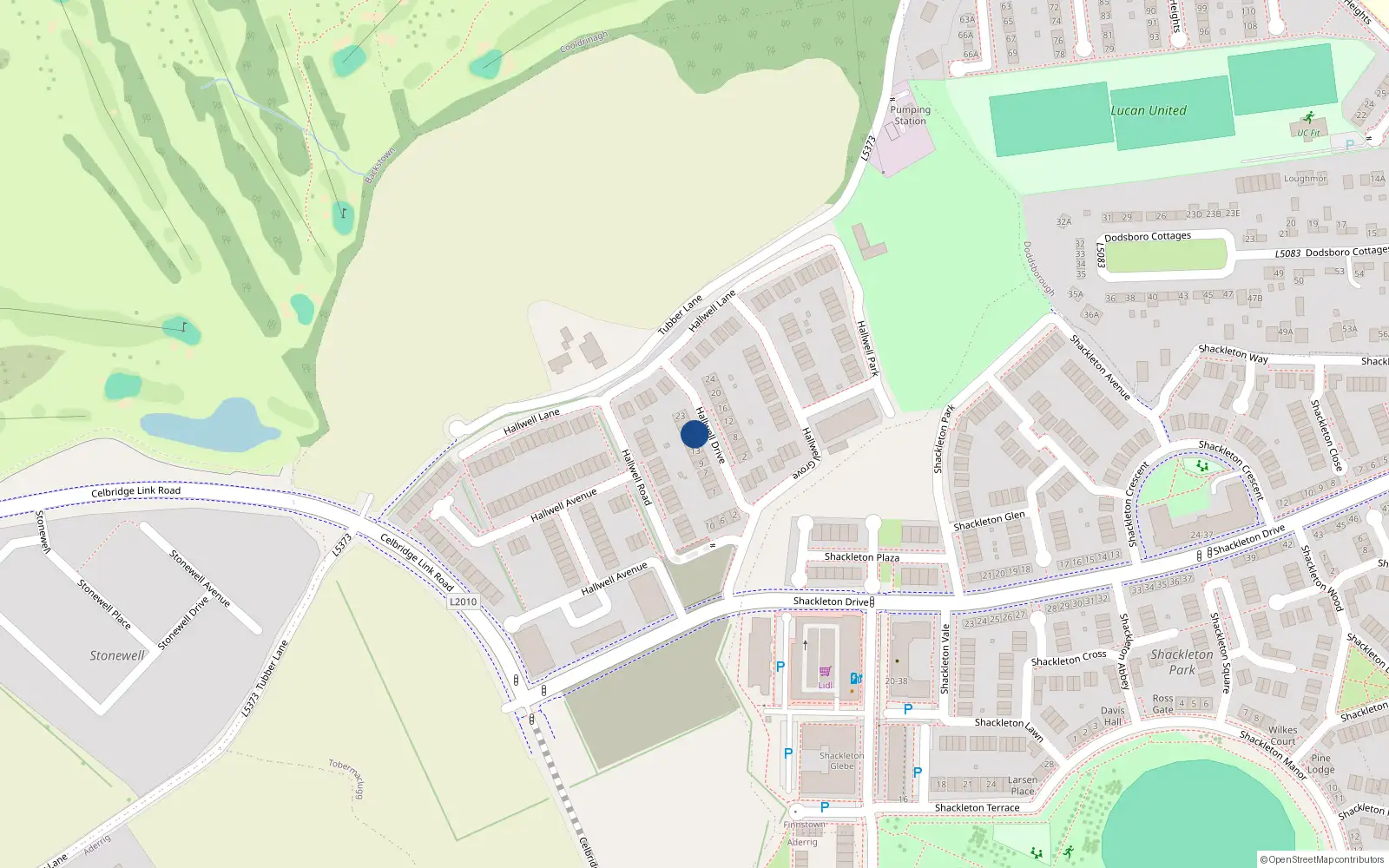 Overhead map showing the location of 17 Hallwell Drive, Lucan