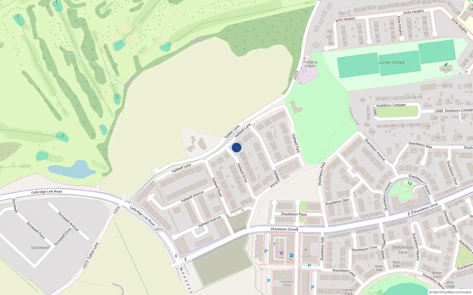 Overhead map showing the location of 17 Hallwell Lane, Lucan