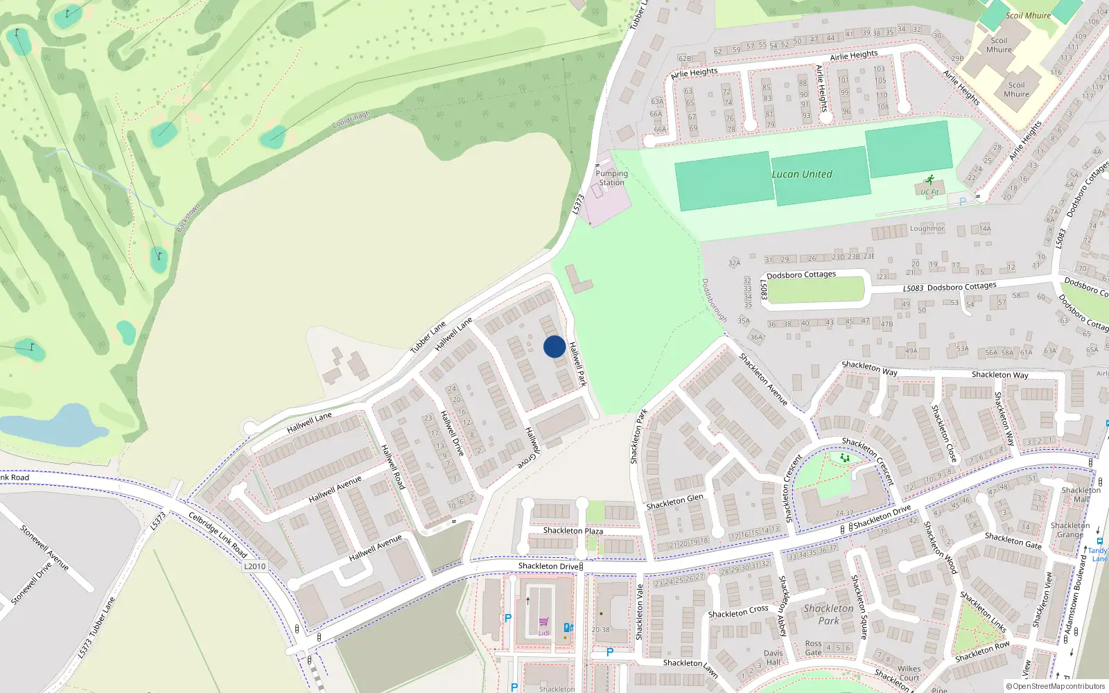 Overhead map showing the location of 17 Hallwell Park, Lucan
