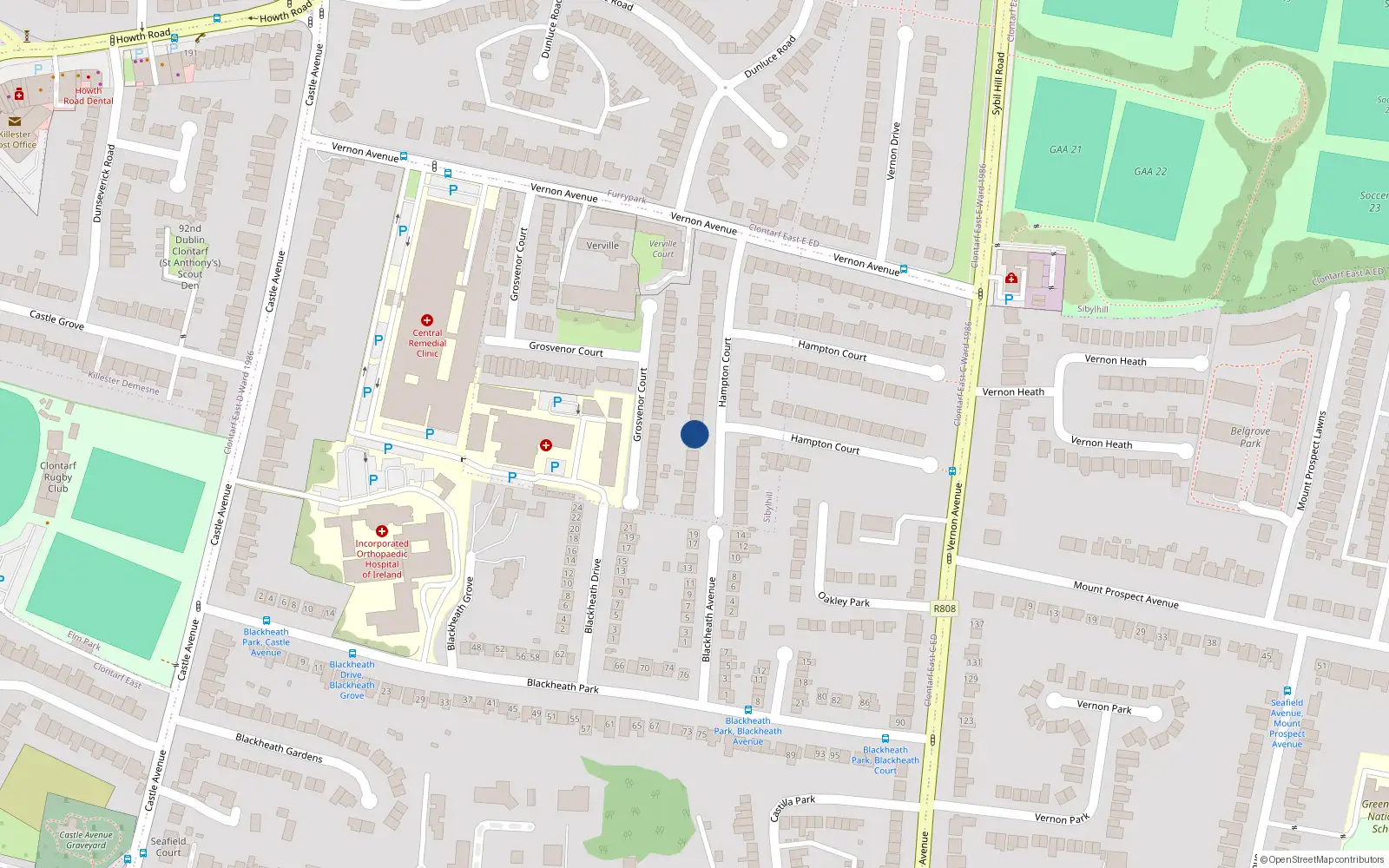 Overhead map showing the location of 17 Hampton Court, Clontarf, Dublin 3