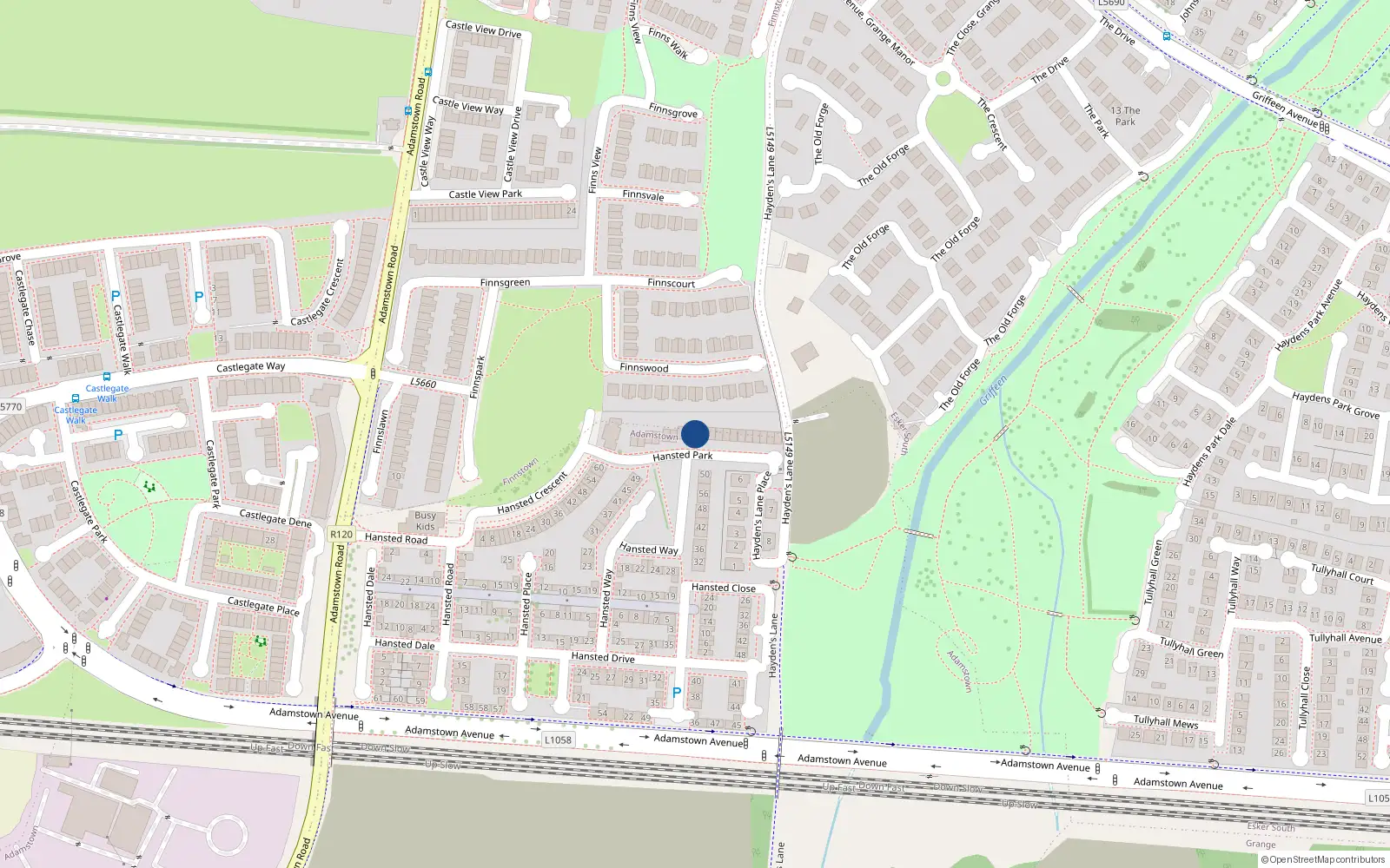 Overhead map showing the location of 17 Hansted Park, Newcastle Road, Lucan