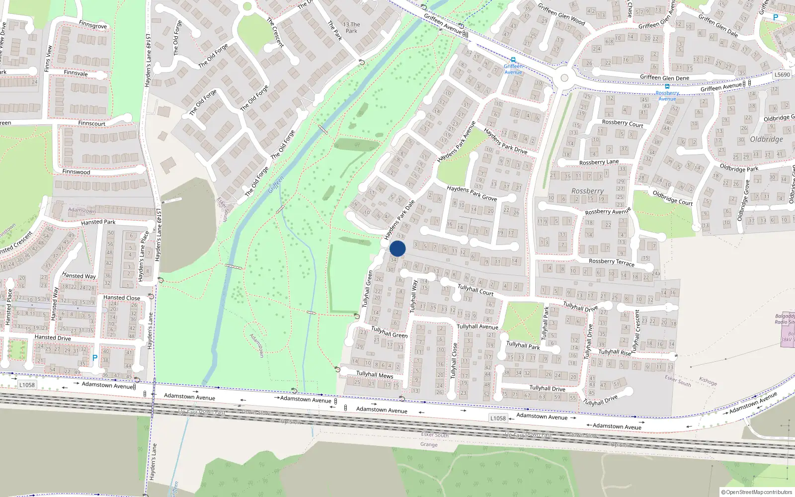 Overhead map showing the location of 17 Haydens Park Dale, Lucan