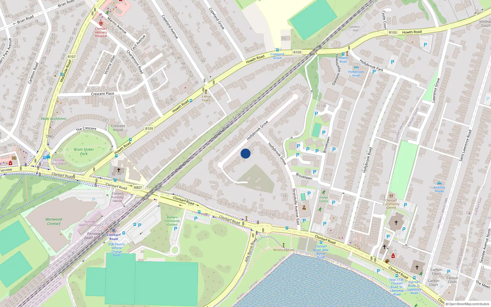 Overhead map showing the location of 17 Hollybrook Grove, Dublin 3