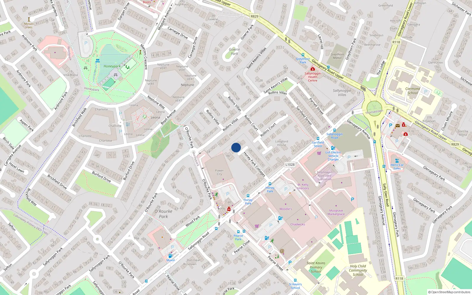 Overhead map showing the location of 17 Honey Park, Sallynoggin