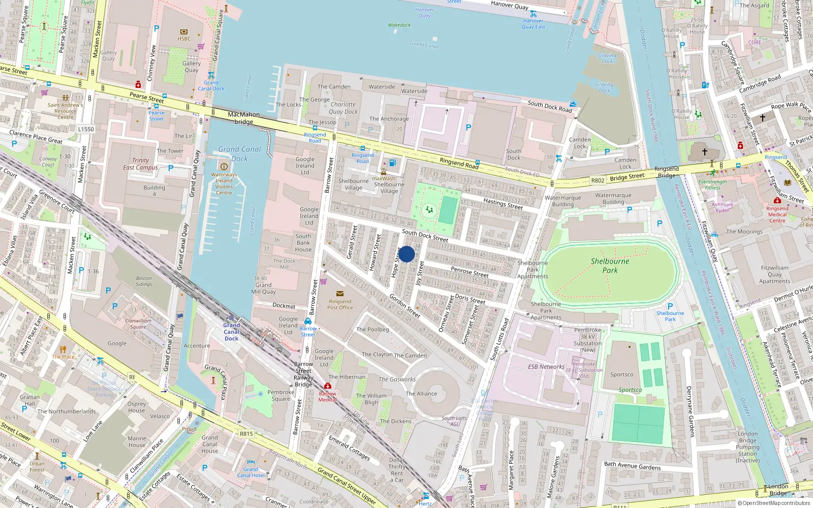 Overhead map showing the location of 17 Hope Street, Dublin 4