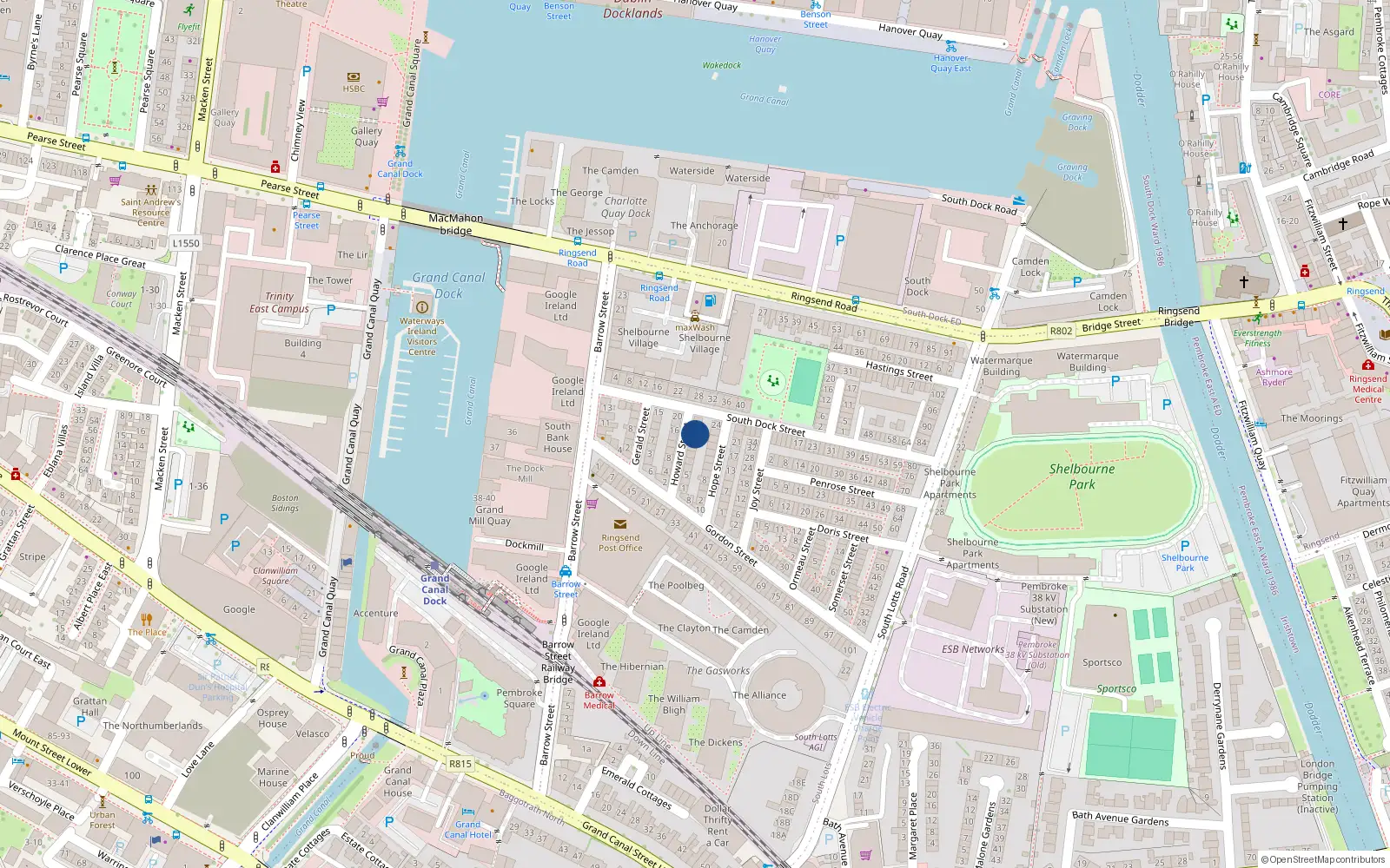 Overhead map showing the location of 17 Howard Street, Dublin 4