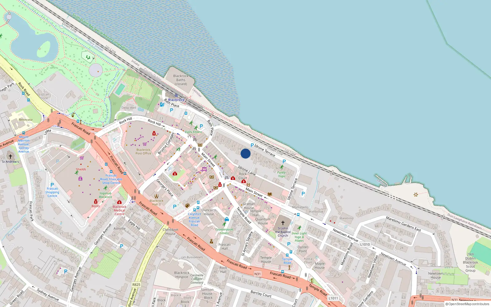 Overhead map showing the location of 17 Idrone Terrace, Blackrock