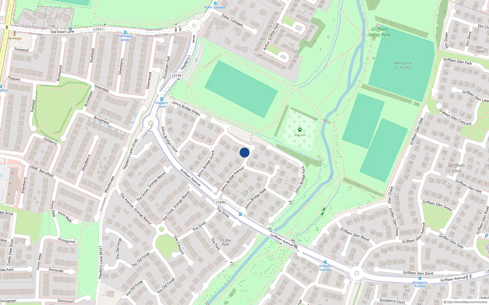 Overhead map showing the location of 17 Johnsbridge Avenue, Lucan