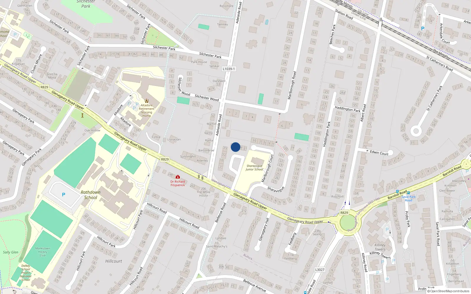 Overhead map showing the location of 17 Kilcolman Court, Glenageary, Dublin