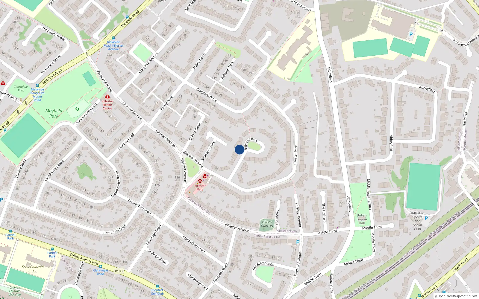 Overhead map showing the location of 17 Killester Park, Dublin 5