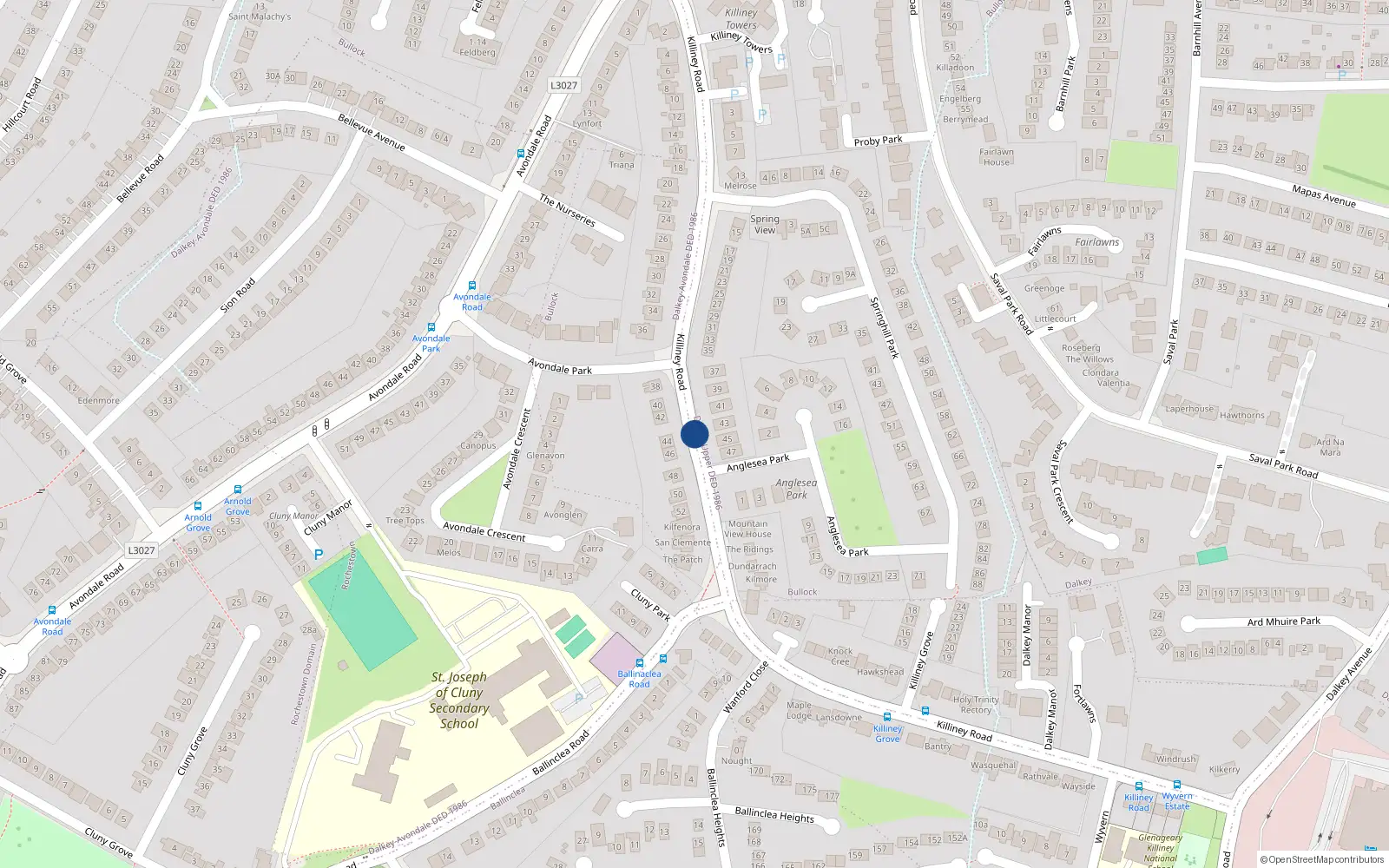 Overhead map showing the location of 17 Killiney Road, Killiney