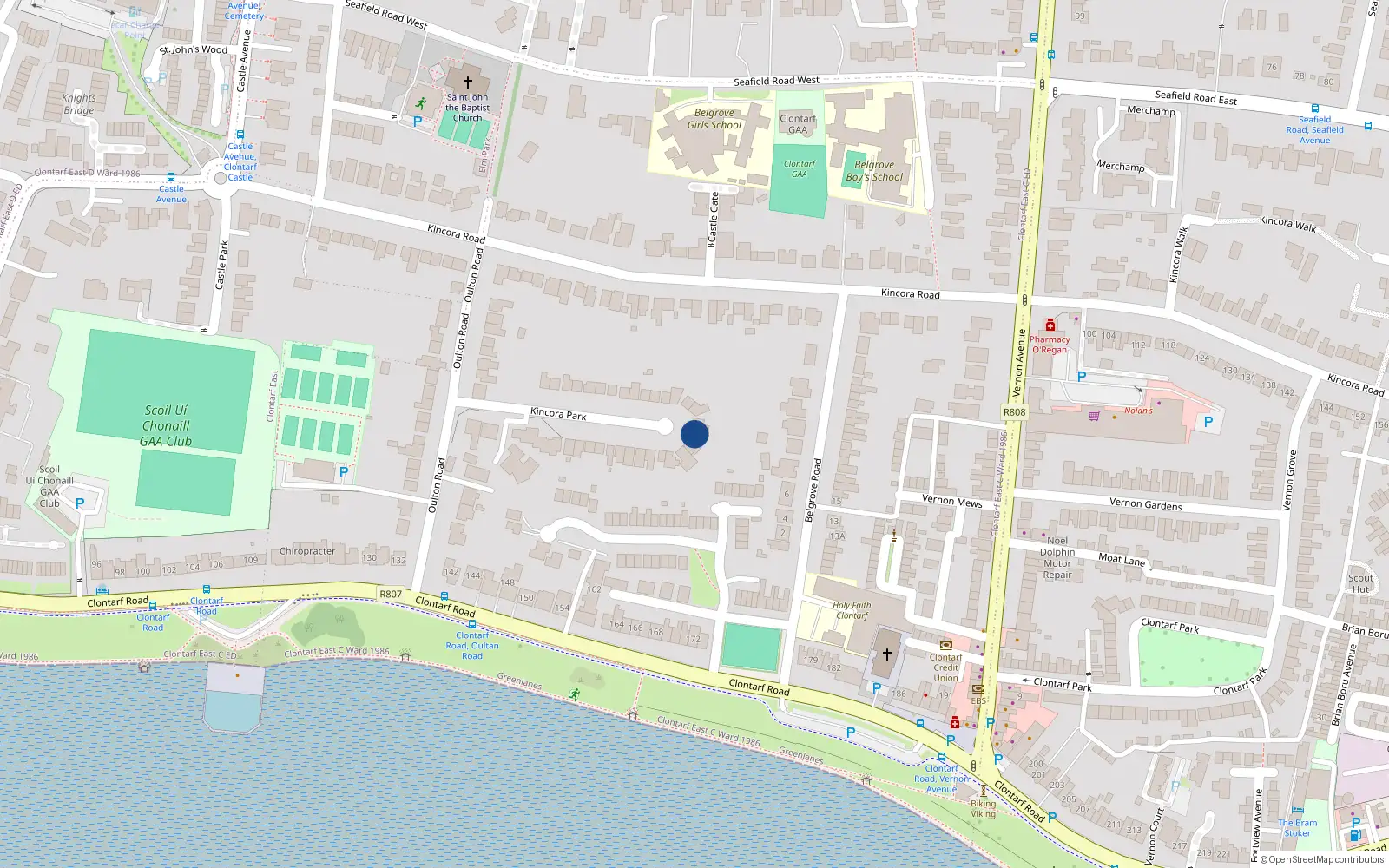 Overhead map showing the location of 17 Kincora Park, Clontarf, Dublin 3