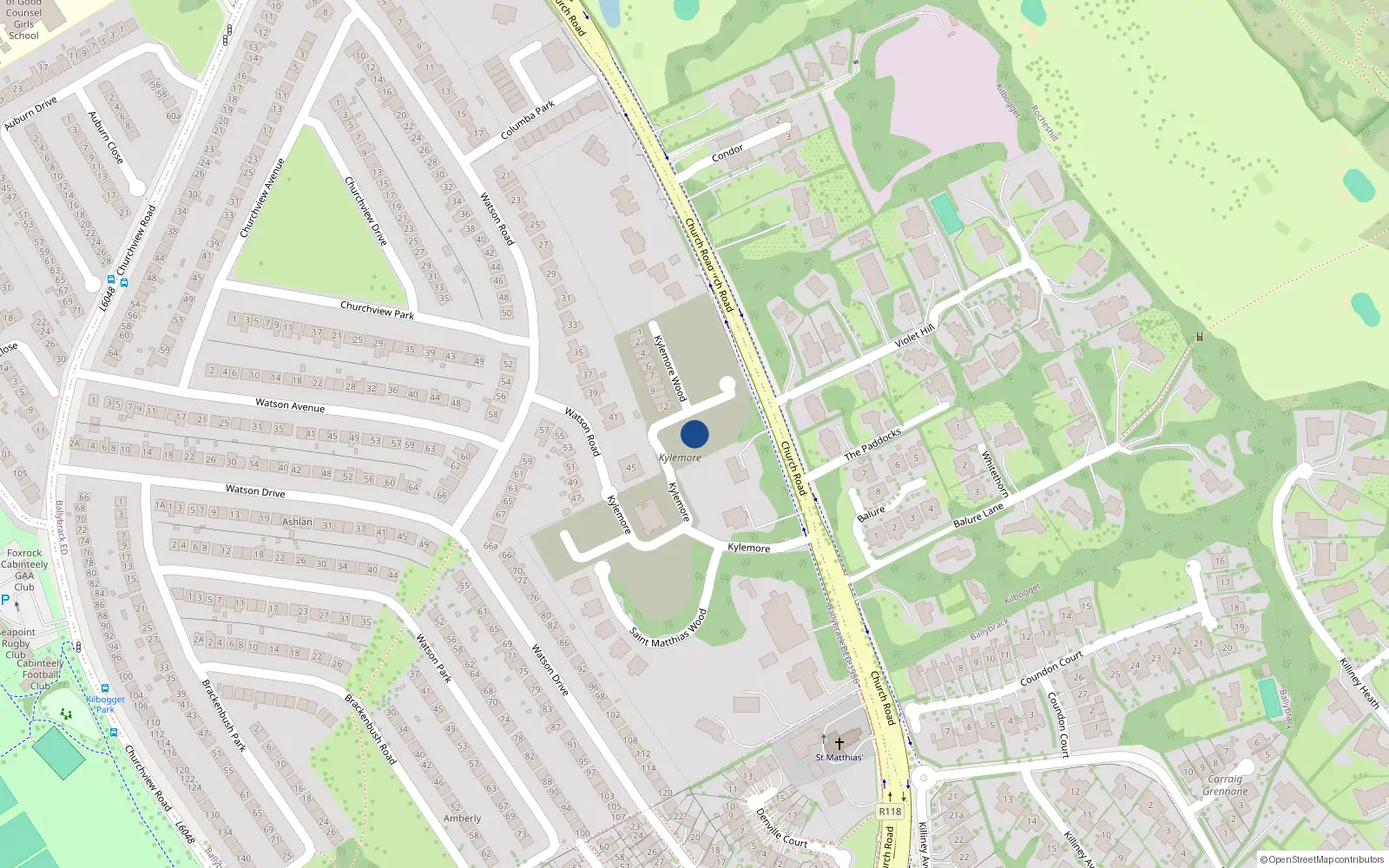 Overhead map showing the location of 17 Kylemore Wood, Dublin