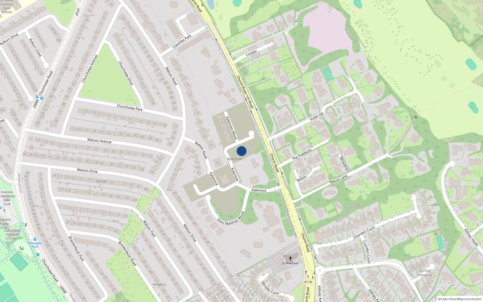 Overhead map showing the location of 17 Kylemore Wood, Kylemore, Killiney