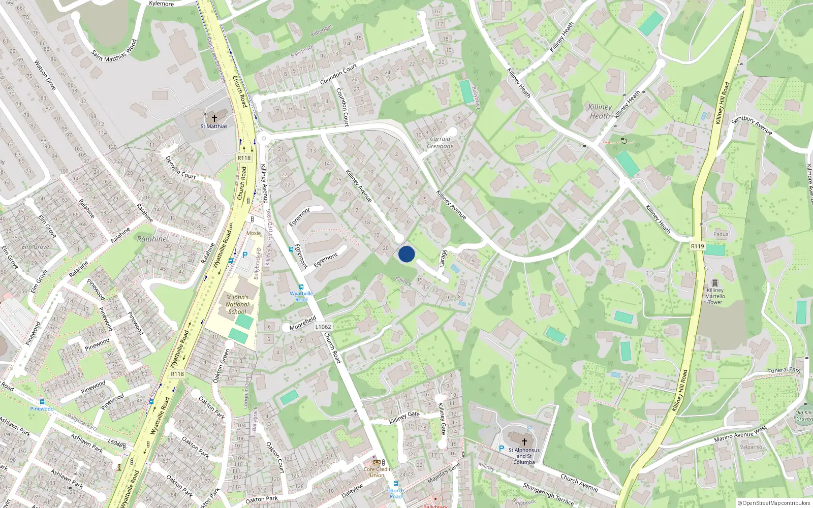 Overhead map showing the location of 17 Laragh, Killiney