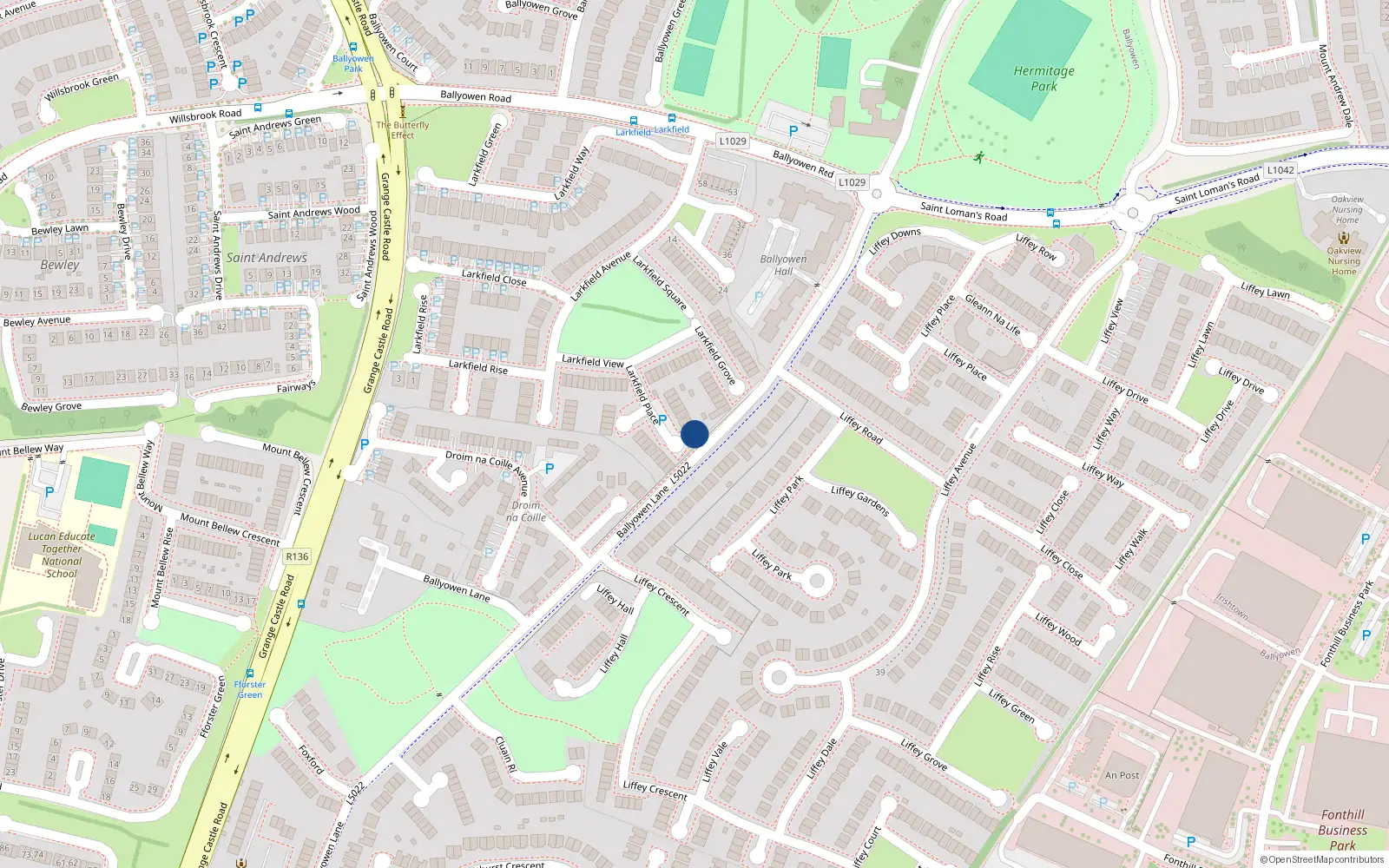 Overhead map showing the location of 17 Larkfield Place, Lucan, Dublin