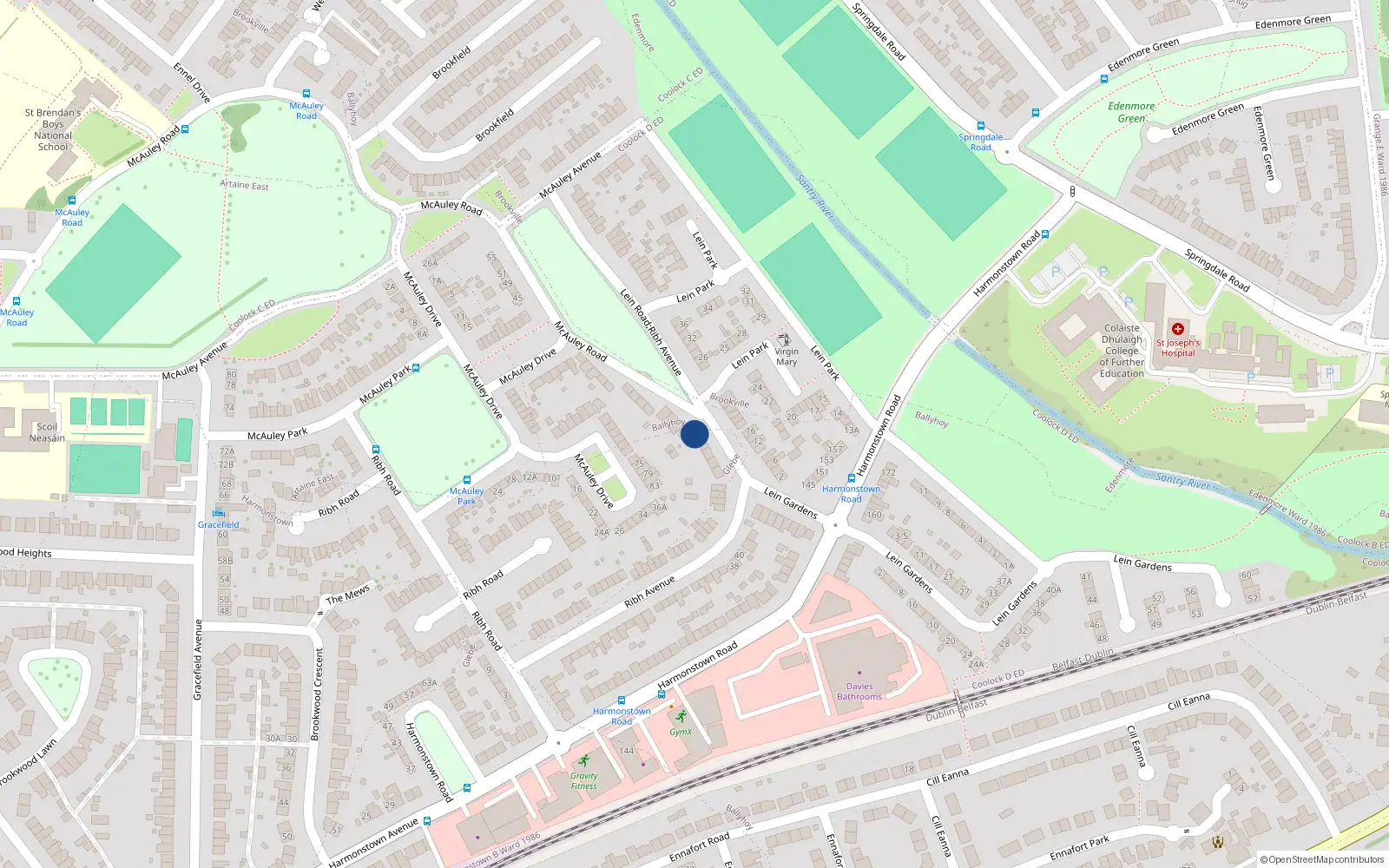 Overhead map showing the location of 17 Lein Road, Dublin 5