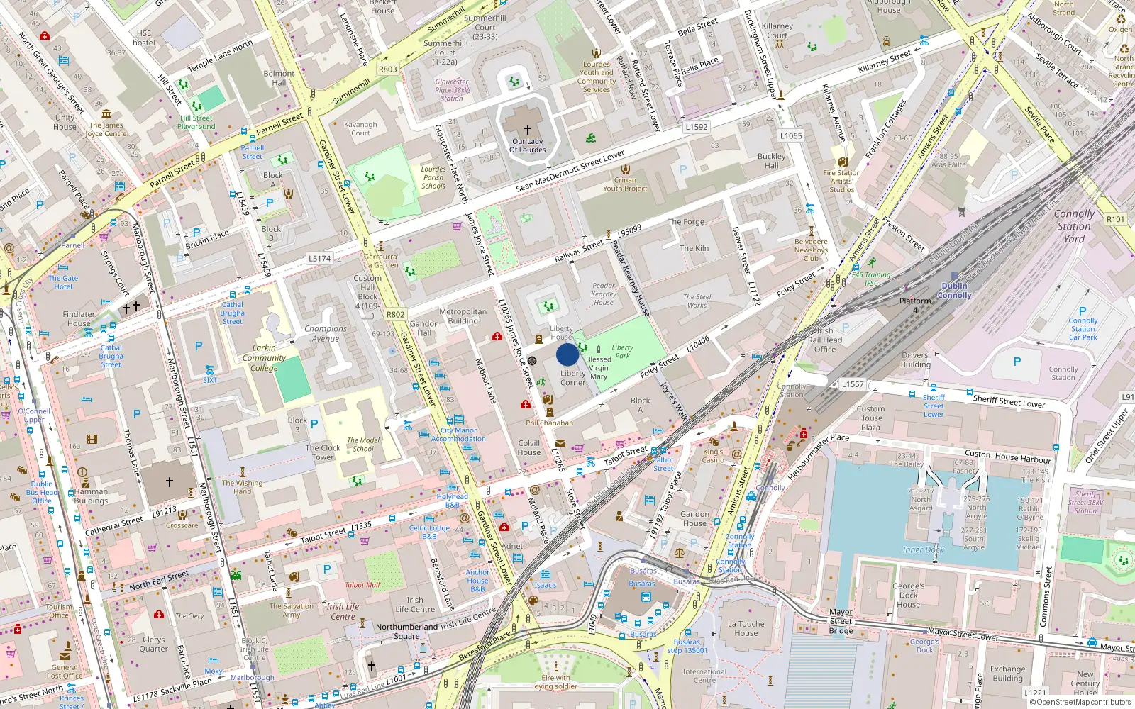 Overhead map showing the location of 17 Liberty Corner, Foley St, Dublin 1