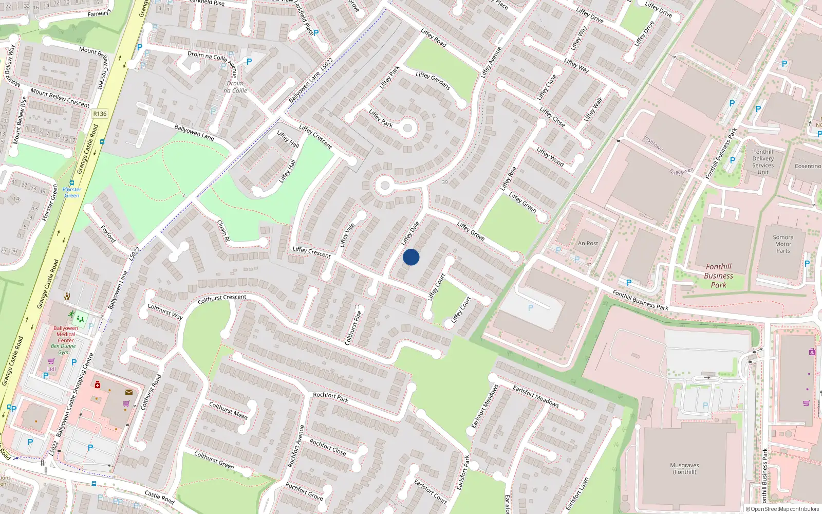 Overhead map showing the location of 17 Liffey Dale, Lucan