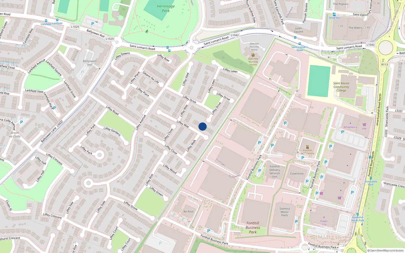 Overhead map showing the location of 17 Liffey Way, Lucan