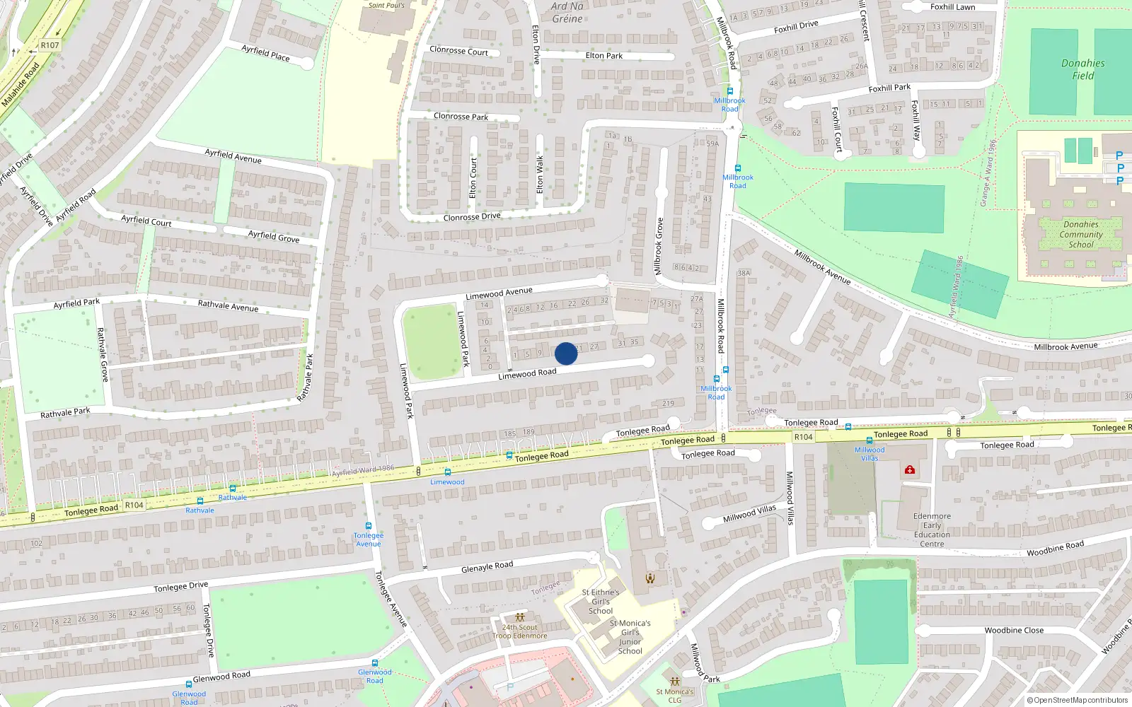 Overhead map showing the location of 17 Limewood Road, Dublin 5