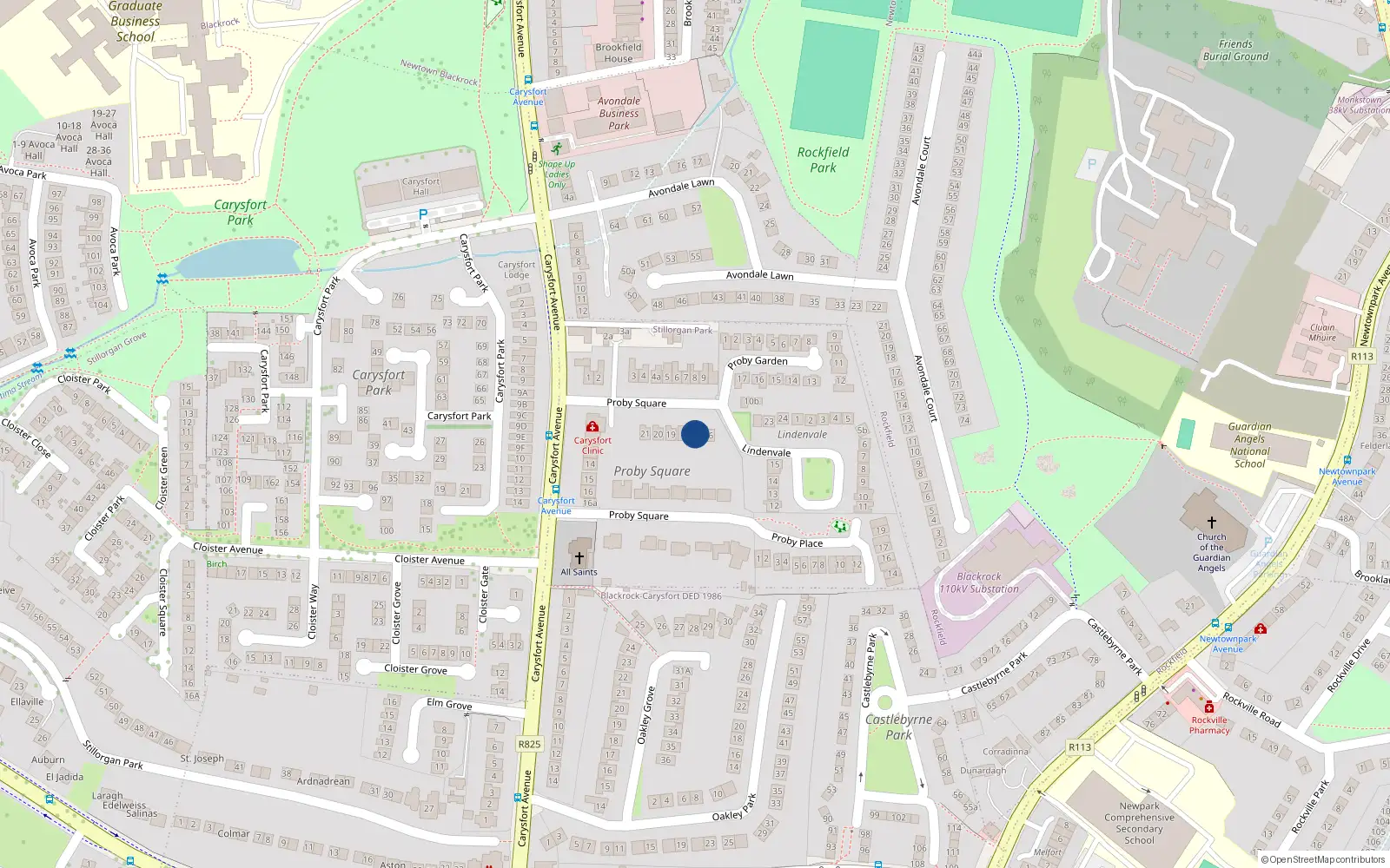 Overhead map showing the location of 17 Lindenvale, Blackrock