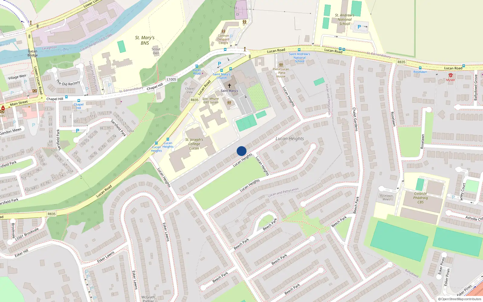 Overhead map showing the location of 17 Lucan Heights, Lucan