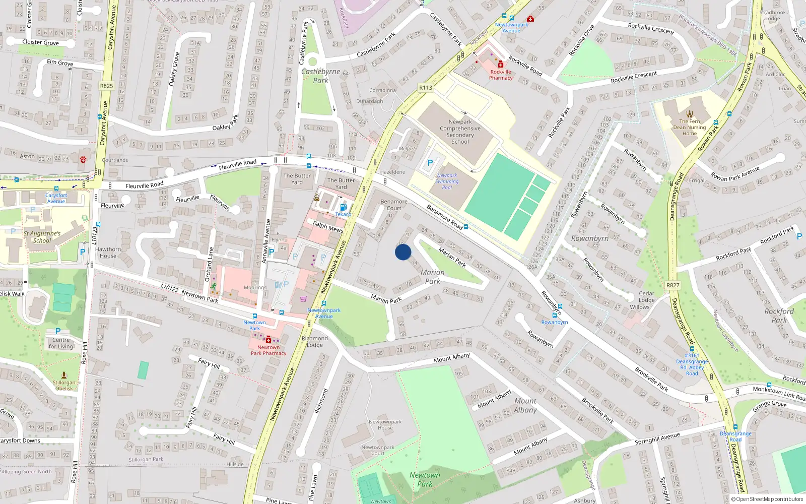 Overhead map showing the location of 17 Marian Park, Newtownpark Avenue, Blackrock