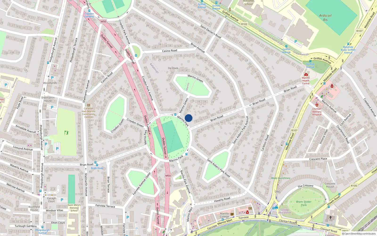 Overhead map showing the location of 17 Marino Park, Dublin 3