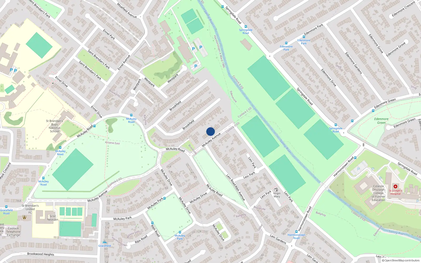 Overhead map showing the location of 17 Mcauley Avenue, Artane, Dublin 5