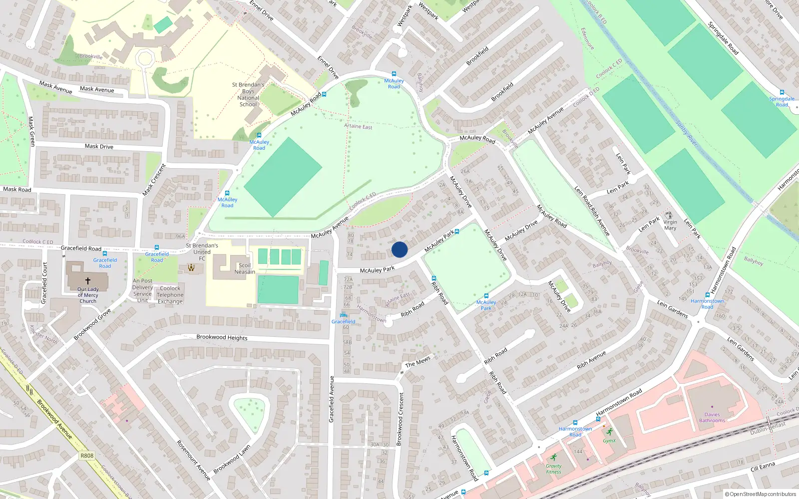 Overhead map showing the location of 17 McAuley Park, Dublin 5