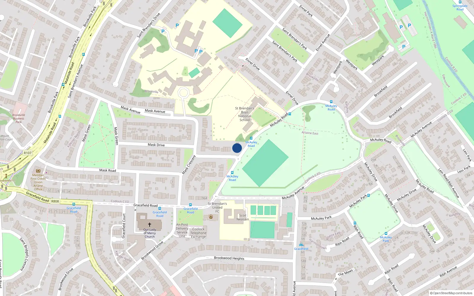 Overhead map showing the location of 17 Mcauley Road, Artane, Dublin 5