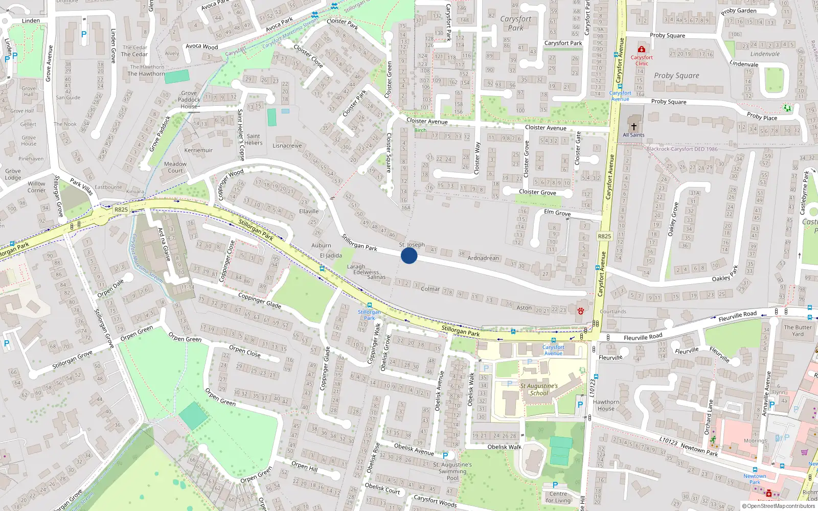 Overhead map showing the location of 17 Meadow Court, Stillorgan Park, Blackrock