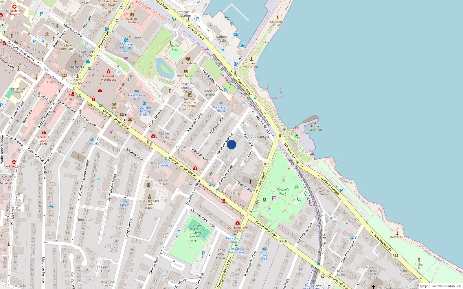Overhead map showing the location of 17 Melifont Av, Dunlaoghaire, Dublin