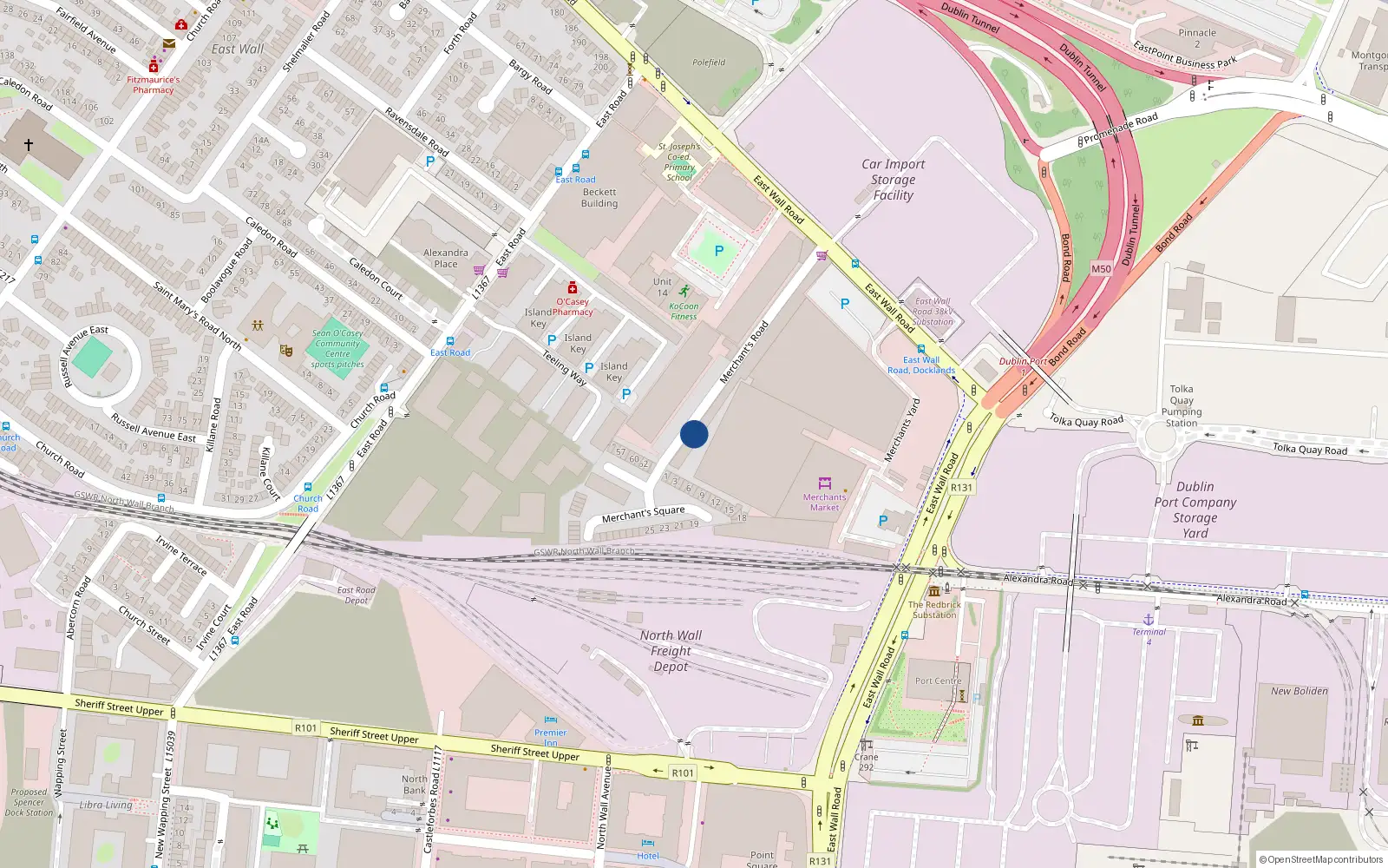 Overhead map showing the location of 17 Merchant's Road, Dublin 3