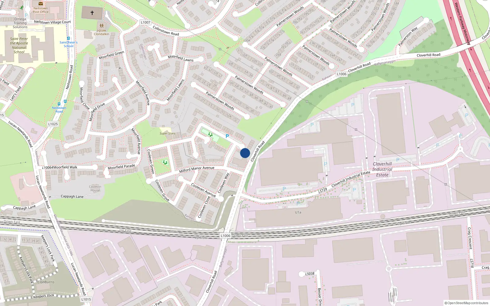 Overhead map showing the location of 17 Milford Manor Avenue, Dublin 22