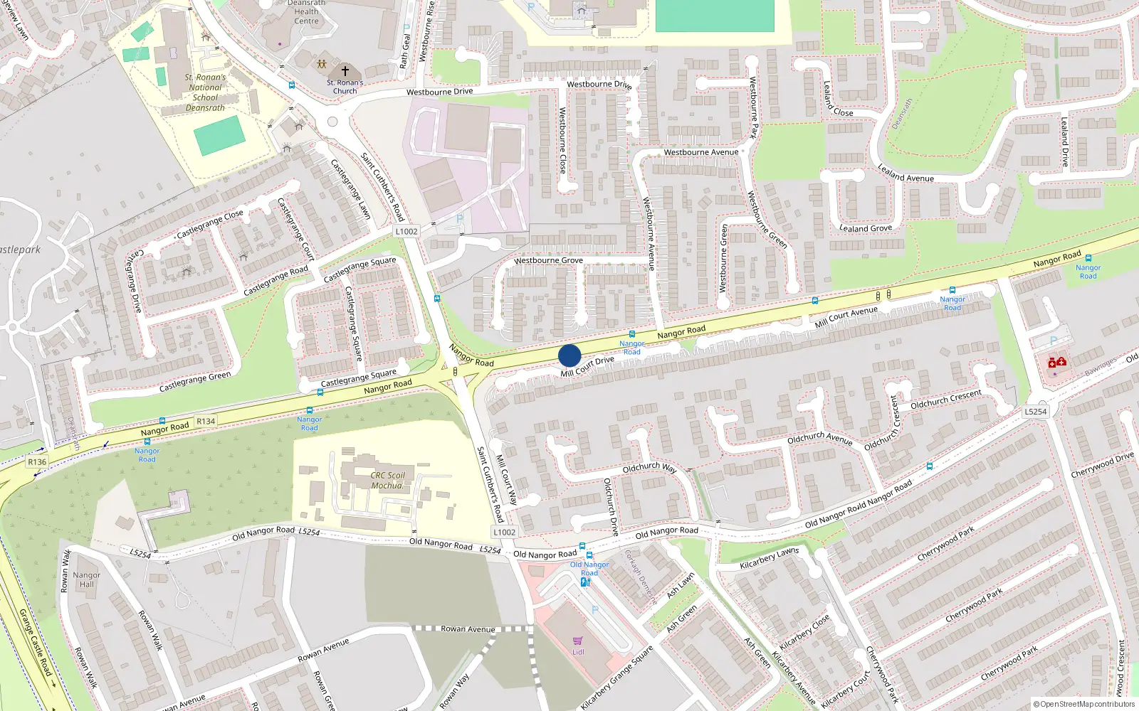 Overhead map showing the location of 17 Mill Court Drive, Clondalkin