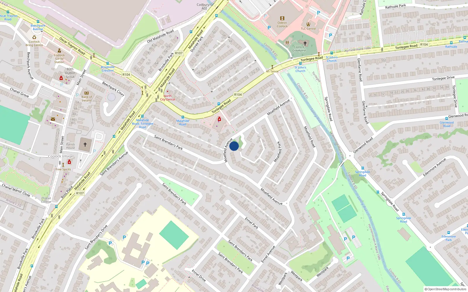Overhead map showing the location of 17 Moatfield Avenue, Dublin 5
