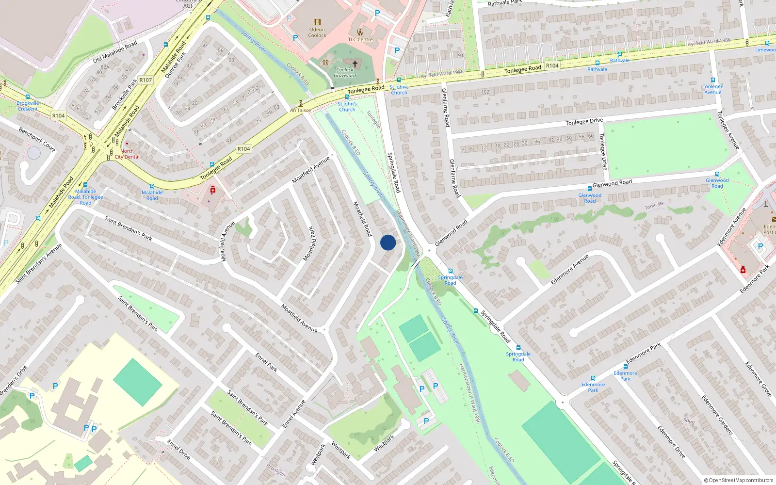 Overhead map showing the location of 17 Moatfield Road, Coolock, Dublin 5