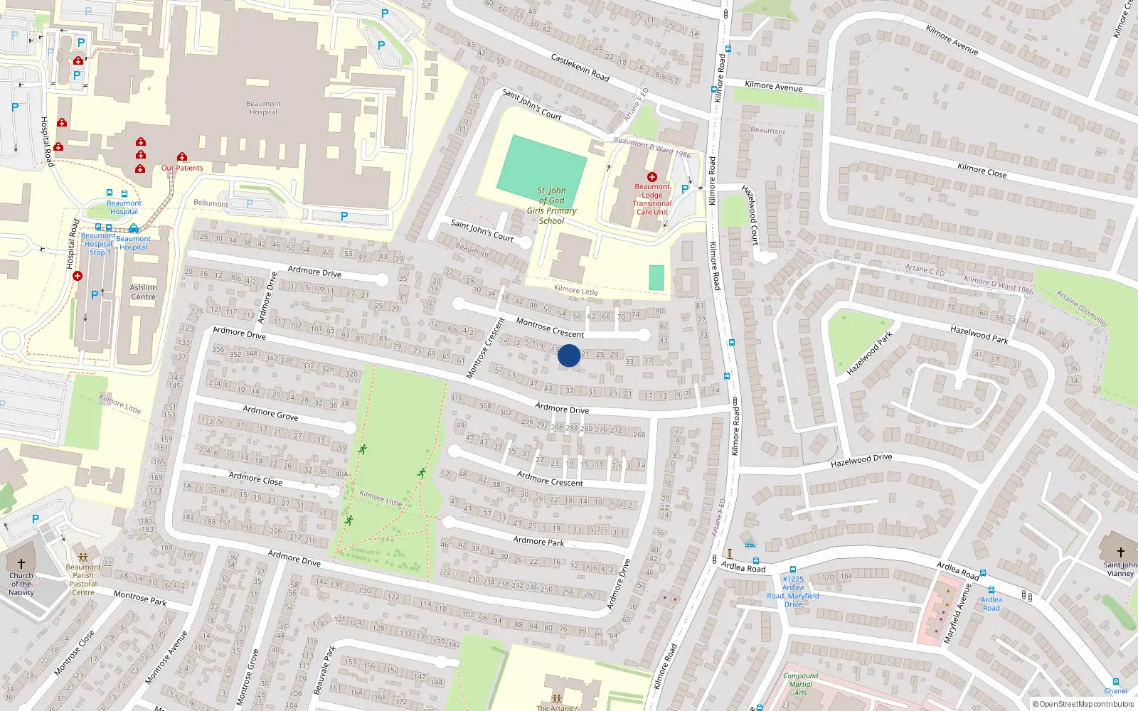 Overhead map showing the location of 17 Montrose Crescent, Artane, Dublin 5