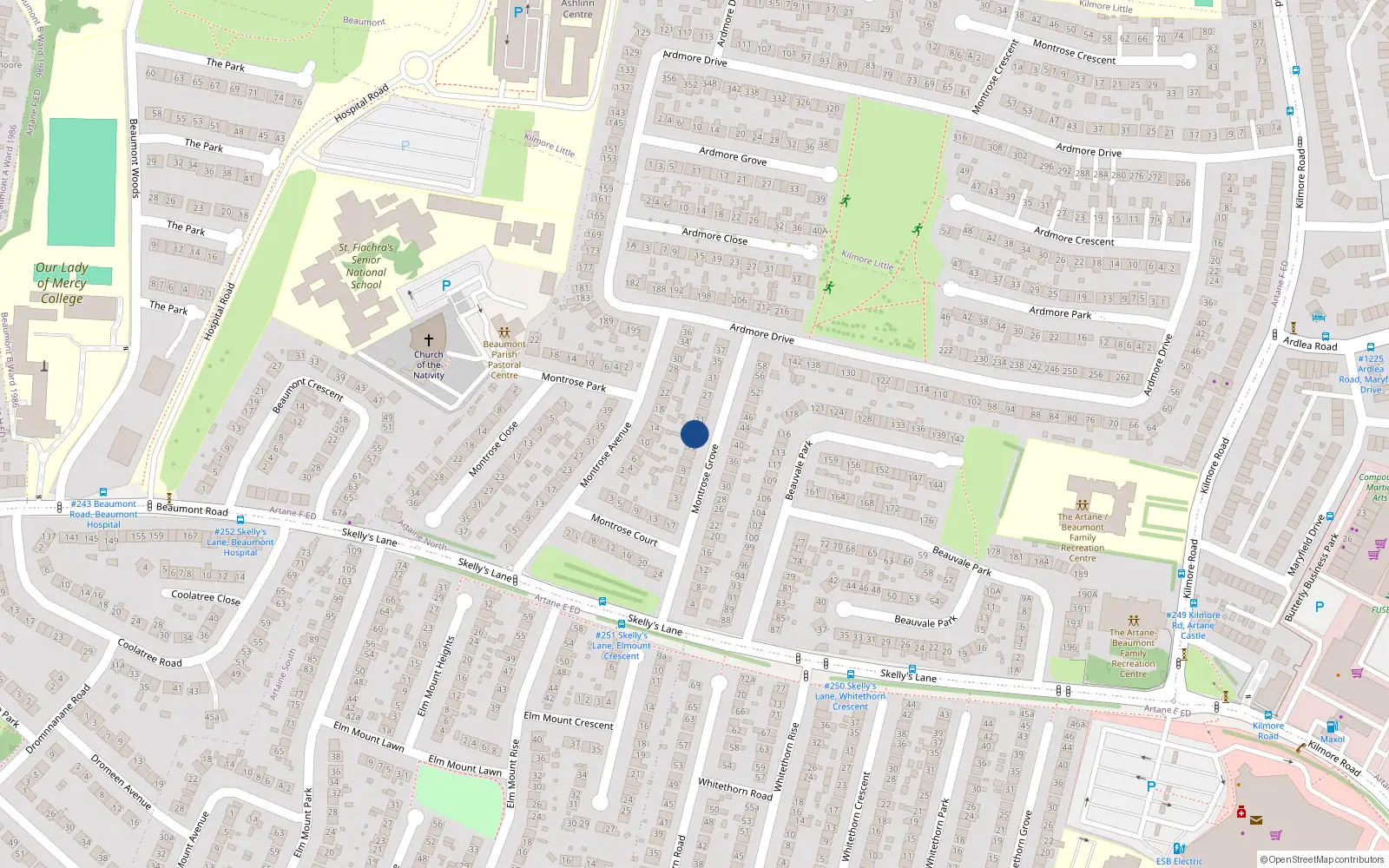 Overhead map showing the location of 17 Montrose Grove, Dublin 5