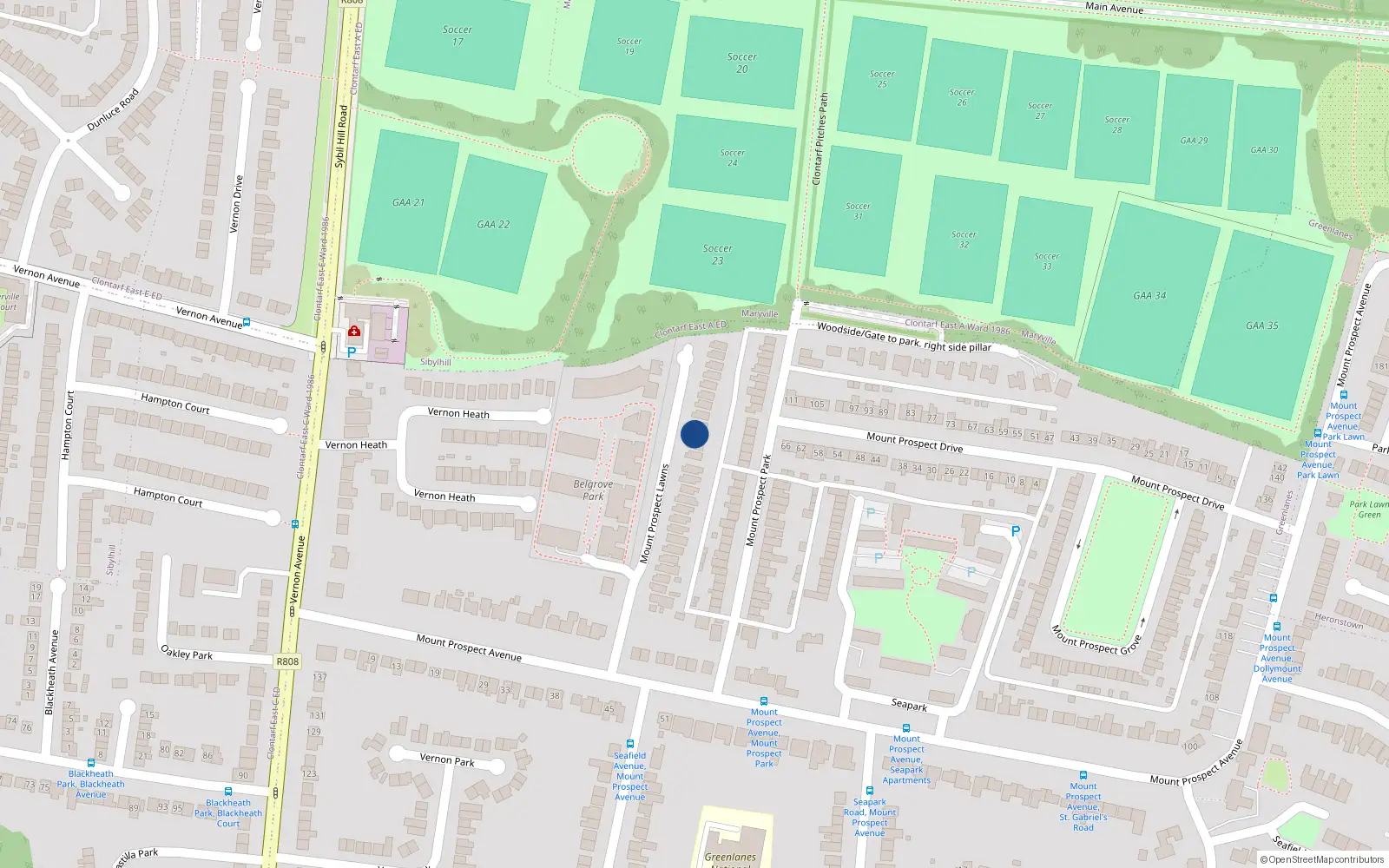 Overhead map showing the location of 17 Mount Prospect Lawns, Clontarf, Dublin 3
