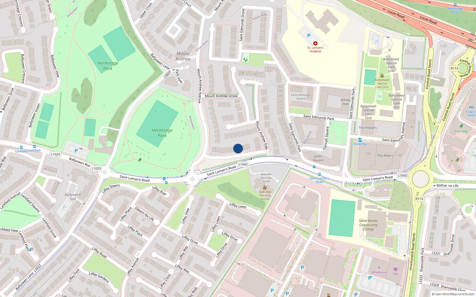 Overhead map showing the location of 17 Mountandrew Dale, Lucan, Dublin