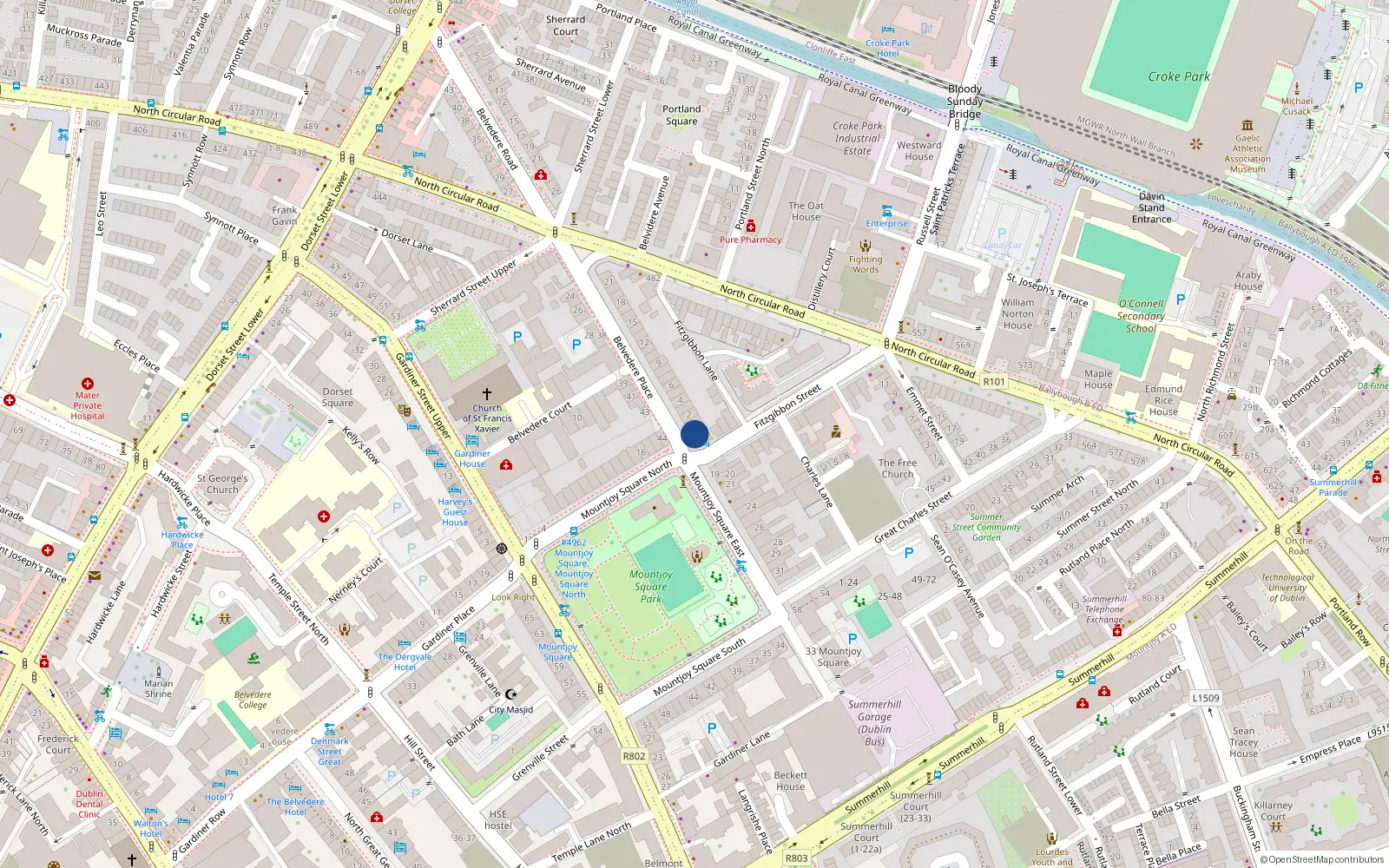 Overhead map showing the location of 17 Mountjoy Square East, Dublin 1