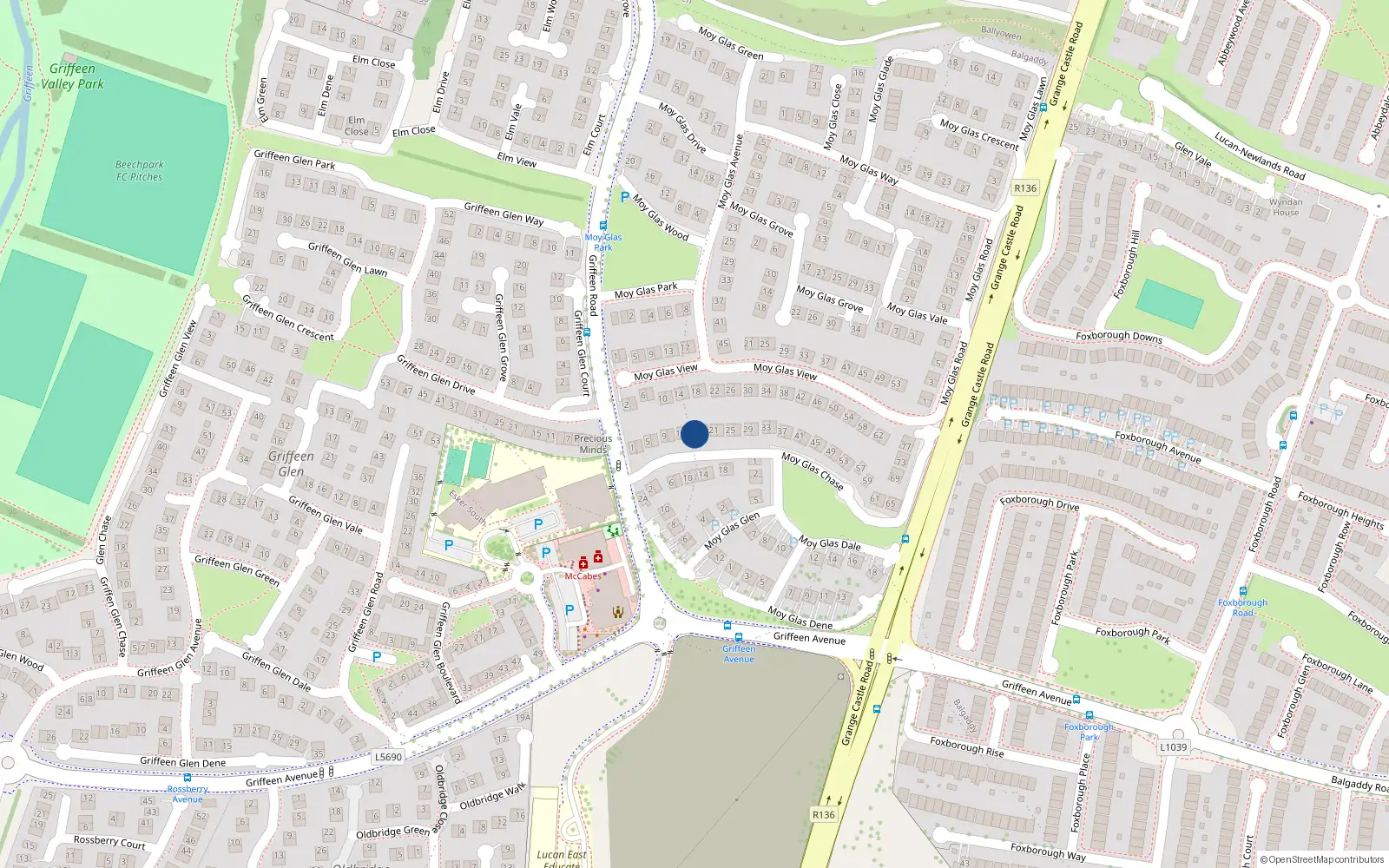 Overhead map showing the location of 17 Moy Glas Chase, Griffeen Valley, Lucan