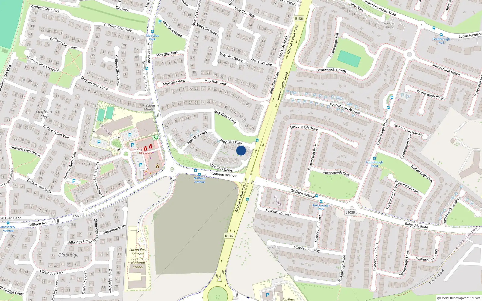 Overhead map showing the location of 17 Moy Glas Dale, Lucan, Dublin