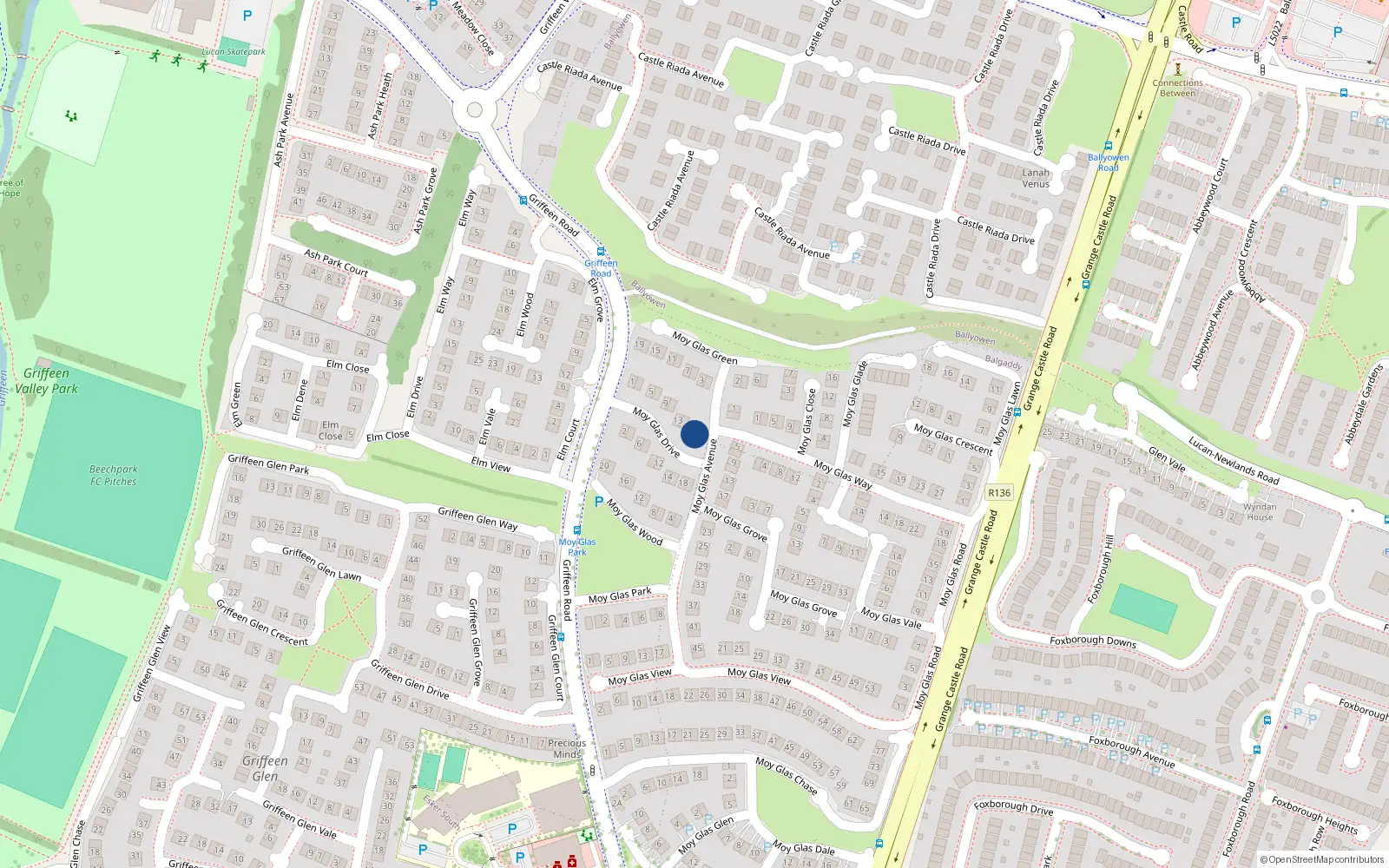 Overhead map showing the location of 17 Moy Glas Drive, Lucan