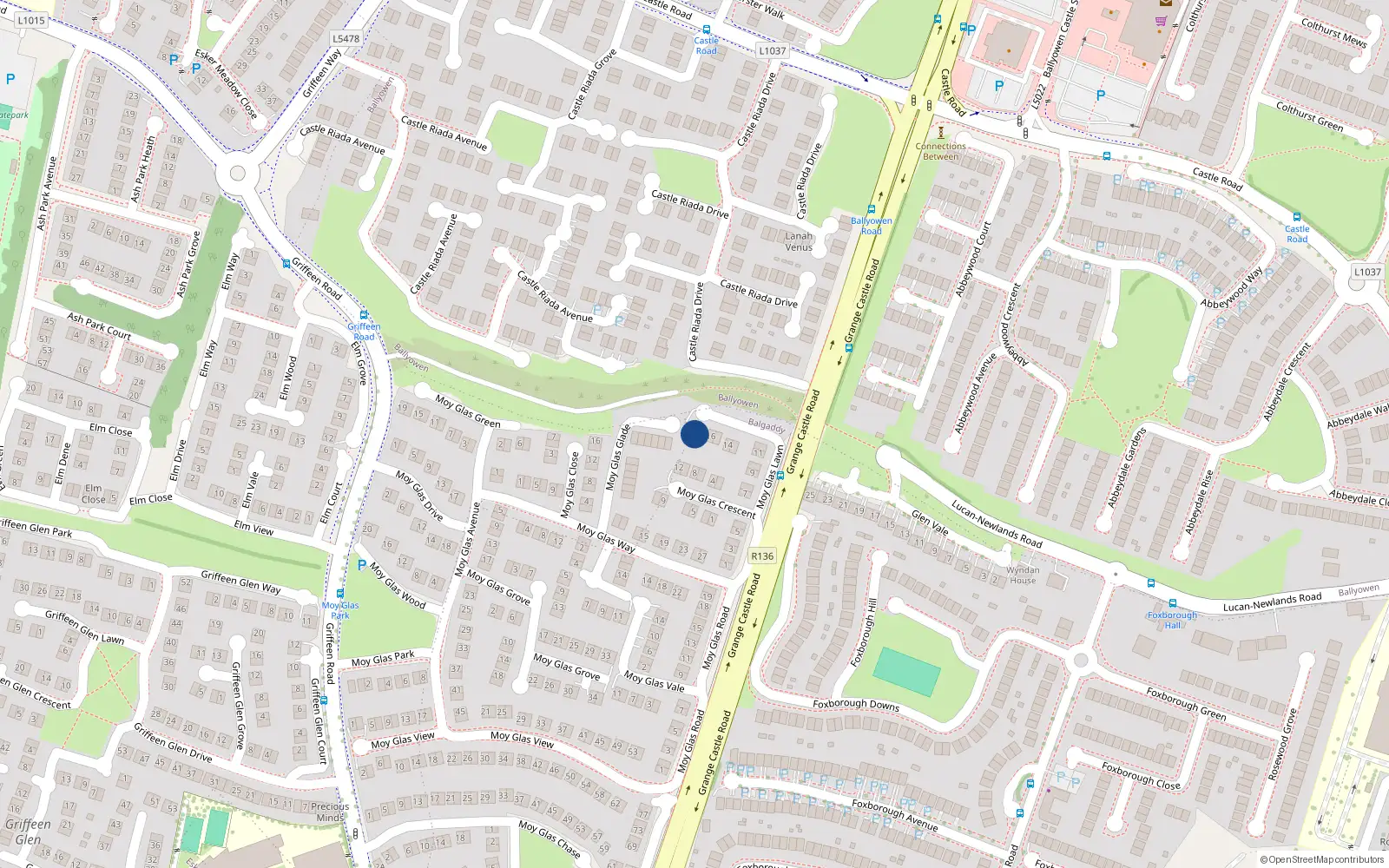 Overhead map showing the location of 17 Moy Glas Lawn, Lucan