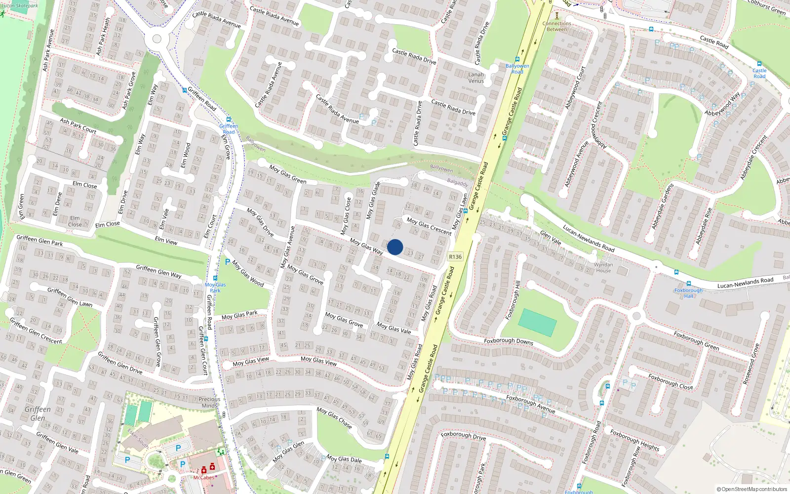 Overhead map showing the location of 17 Moy Glas Way, Lucan